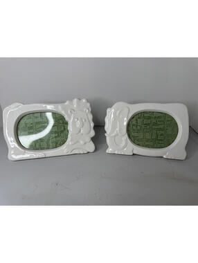 Vintage Schmid Ceramic Animal Picture Frames - Lion and Elephant
